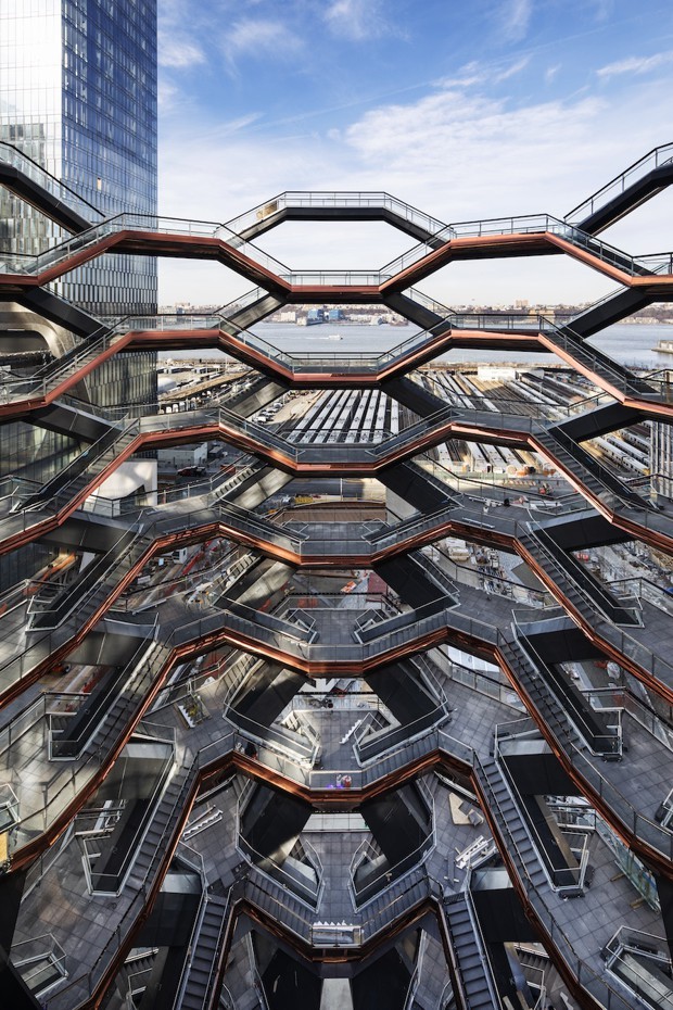 "Vessel," a 150-foot structure of climbable interlocking staircases, is the photogenic focal point of New York's new Hudson Yards. 