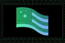 A green-screen-style illustration resembling of a simplified American flag with sparkles instead of stars