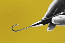 A pen with a fish hook at the tip