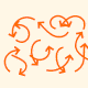A GIF of many orange arrows moving, showing the pattern of ocean-current circulation