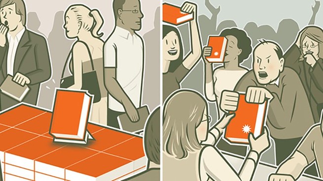 An illustration of a book signing
