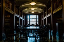 An empty college library