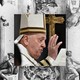 A photo of Pope Francis superimposed on Catholic art