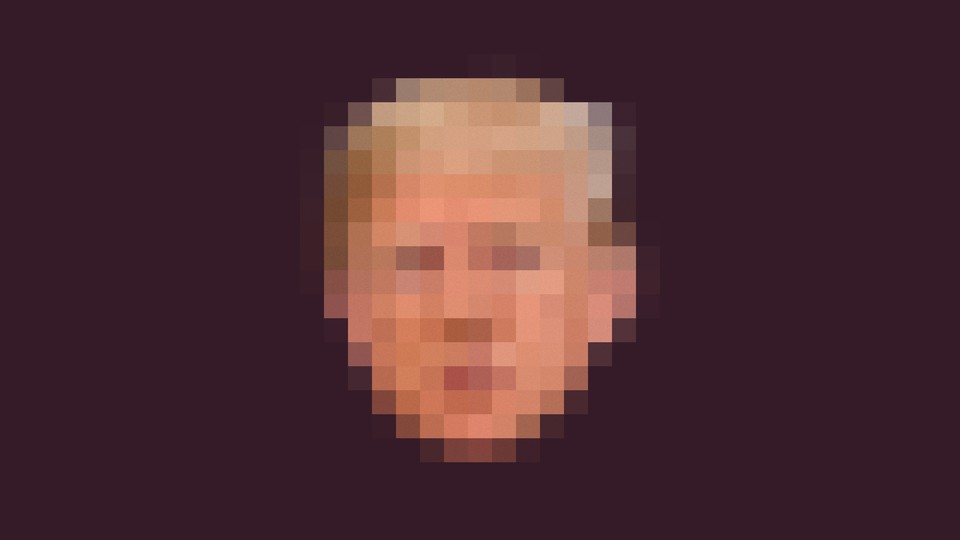An illustration of a pixelated face of Donald Trump