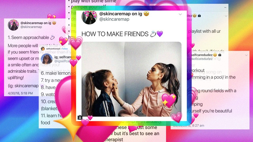 Screenshots of advice on Instagram, including a post that reads "How to Make Friends"