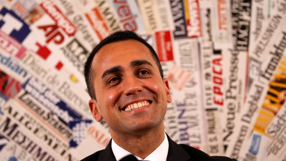 Luigi Di Maio, of the anti-establishment Five-Star Movement, smiles during a news conference in Rome. 