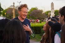 Conan O’Brien talks to a group of people
