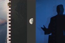 A silhouette of Donald Trump and a photo of Earth as seen from space