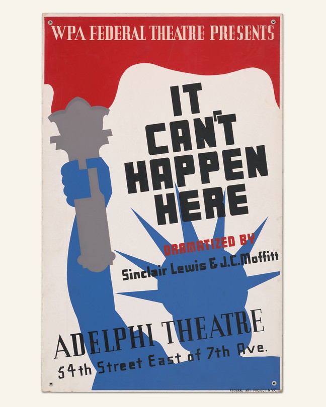 a poster for a play, featuring a silhouette of the Statue of Liberty