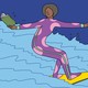 An illustration of a person riding a surfboard and reading a book at the same time.
