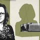 A graphic featuring Pauline Shanks Kaurin, a silhouette of Kaurin with an X penned over, and two buildings at the Naval War College