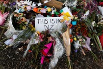 Flower tributes outside the Al-Noor mosque after it was reopened in Christchurch, New Zealand