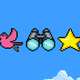 Illustration of a bird, binoculars, and a gold star