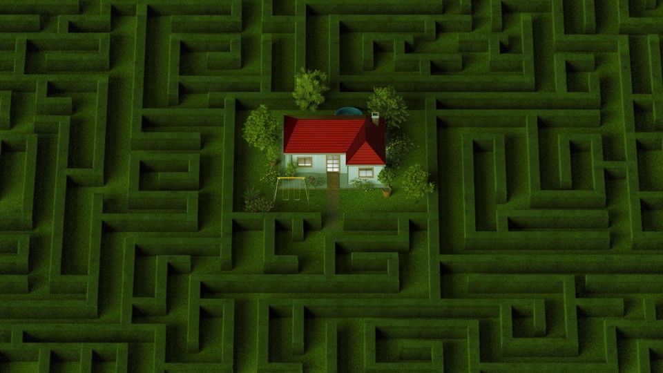 illustration of a house in the middle of a maze