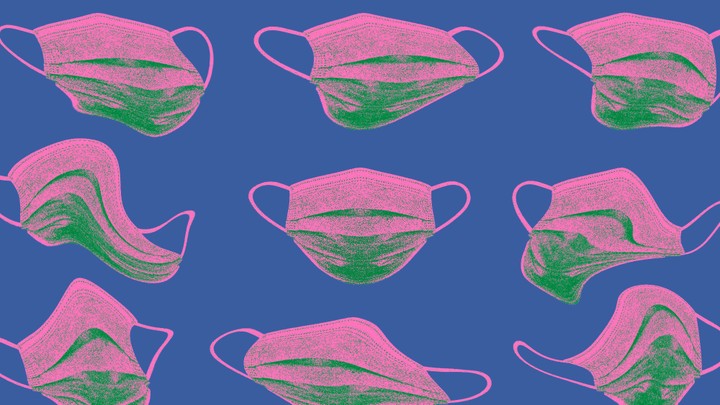 An illustration of face masks, some of them distorted