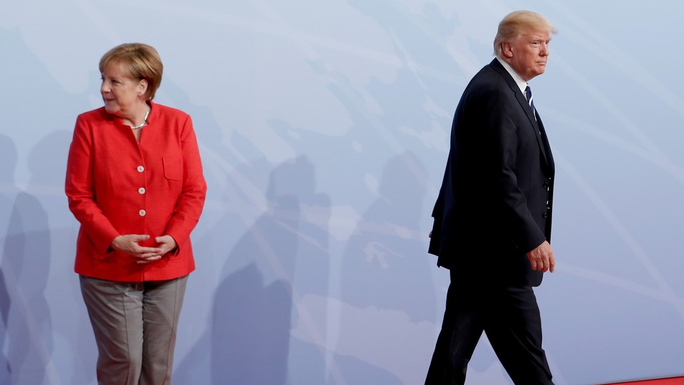 Trump and Merkel meet in Hamburg in 2017.