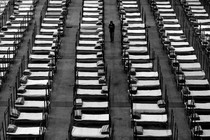 Cots lined up in a room