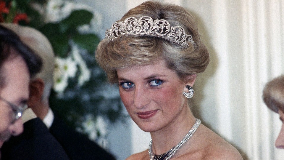 Diana, Princess of Wales, in a diamond tiara and black dress during a reception in Bonn, Germany, in 1987