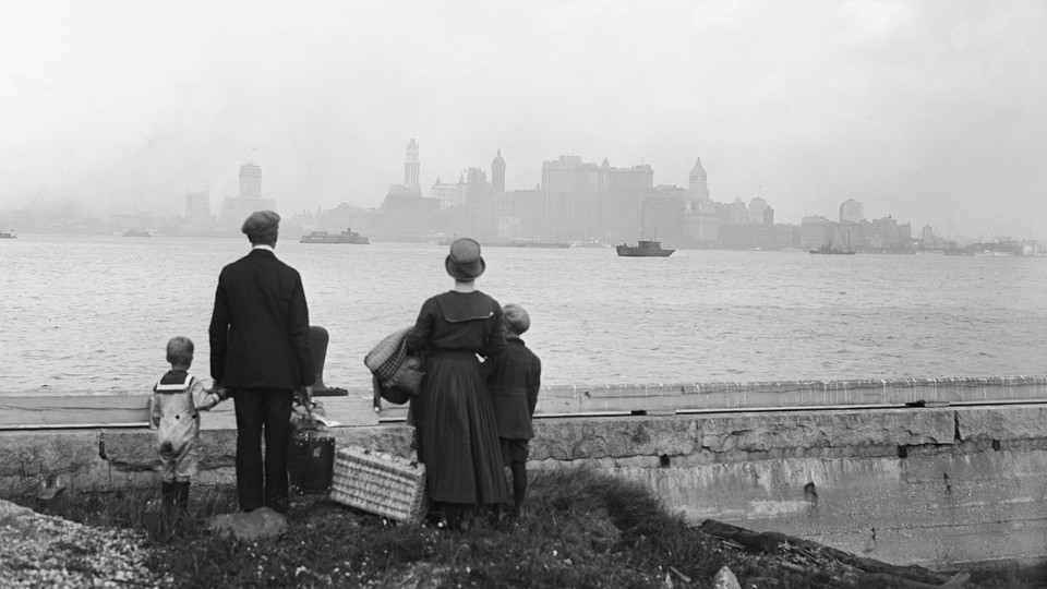 An immigrant family at Ellis Island, New York, in 1925.