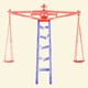 An illustration of a broken ladder making up the center of the scales of justice