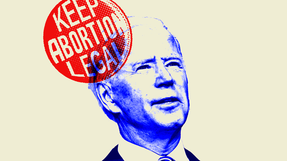 An illustration of Joe Biden and a "Keep abortion legal" sticker