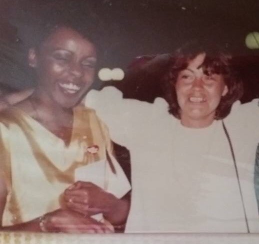 Imogene Drummer and Mary Linehan smile in a decades-old photo.