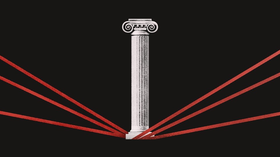 illustration of a court pillar with red lines radiating outwards