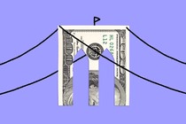 100 dollar bill with drawn lines to look like the brooklyn bridge