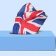 An illustration of a tissue box stuffed with the British flag