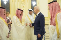 U.S. President Joe Biden (right) meets Saudi Arabian Crown Prince Mohammed bin Salman (left) at Alsalam Royal Palace in Jeddah, Saudi Arabia on July 15, 2022.