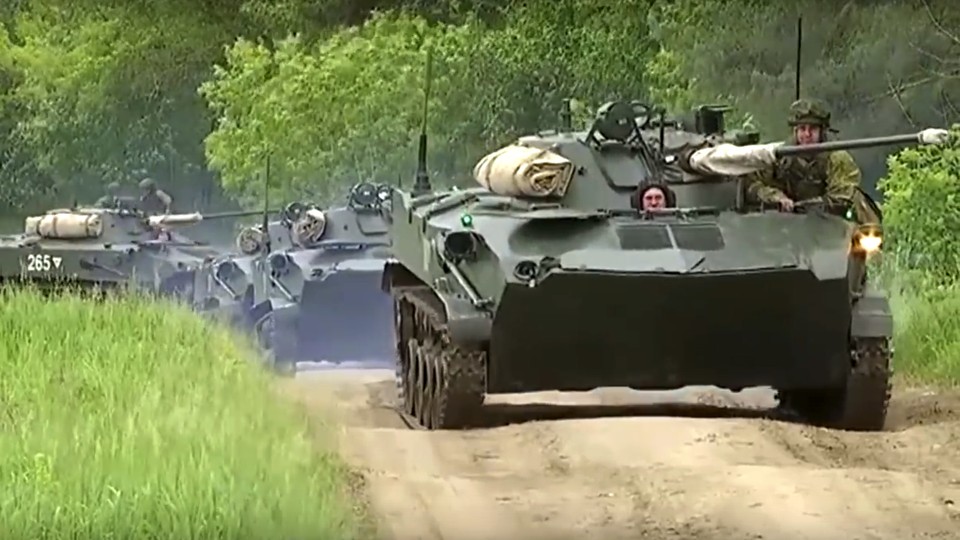 Russian armored personnel carriers roll during the Vostok 2018 exercises in Siberia.