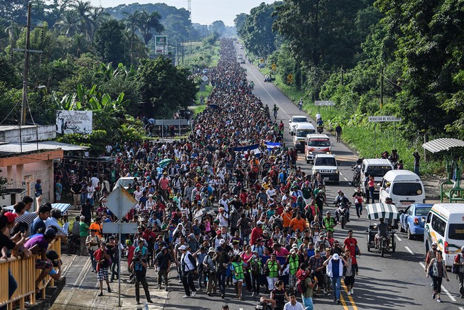 Central American migrants in a caravan now in Mexico, heading to the U.S. border, on October 21, 2018