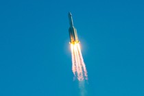 A Long March 5B rocket lifts off from a launch site in China