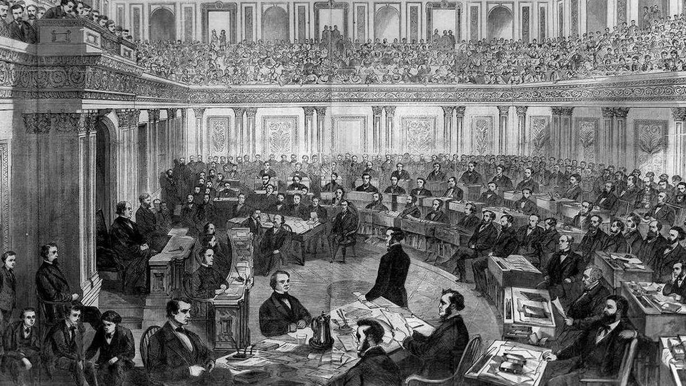 Black-and-white illustration of the Senate in session