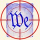 An illustration of the word "We" from the U.S. Constitution on a blue piece of parchment paper in the crosshairs of a red target