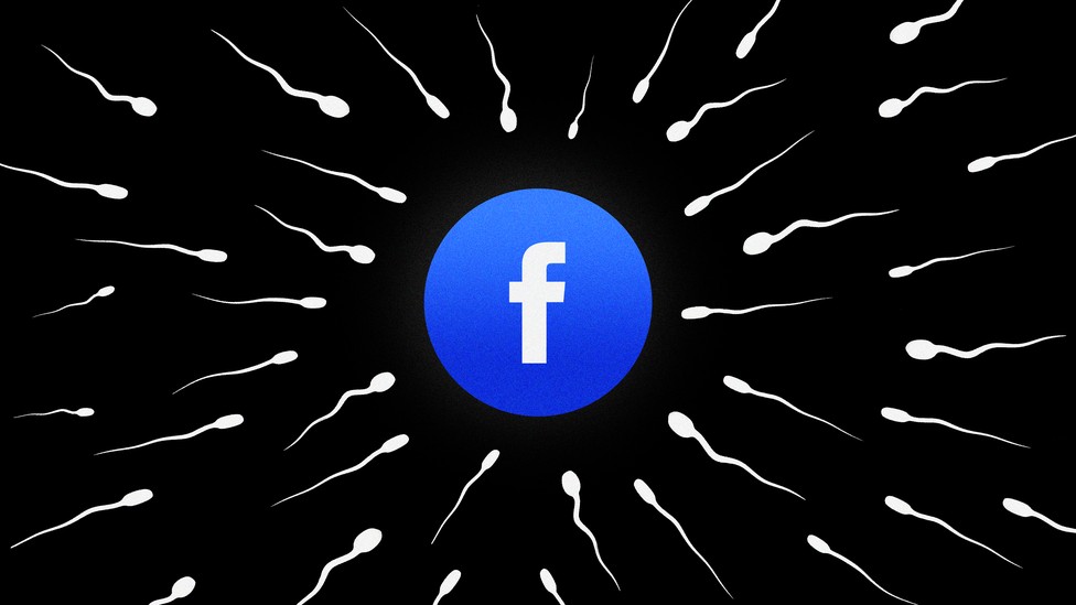Sperm swimming toward a Facebook logo