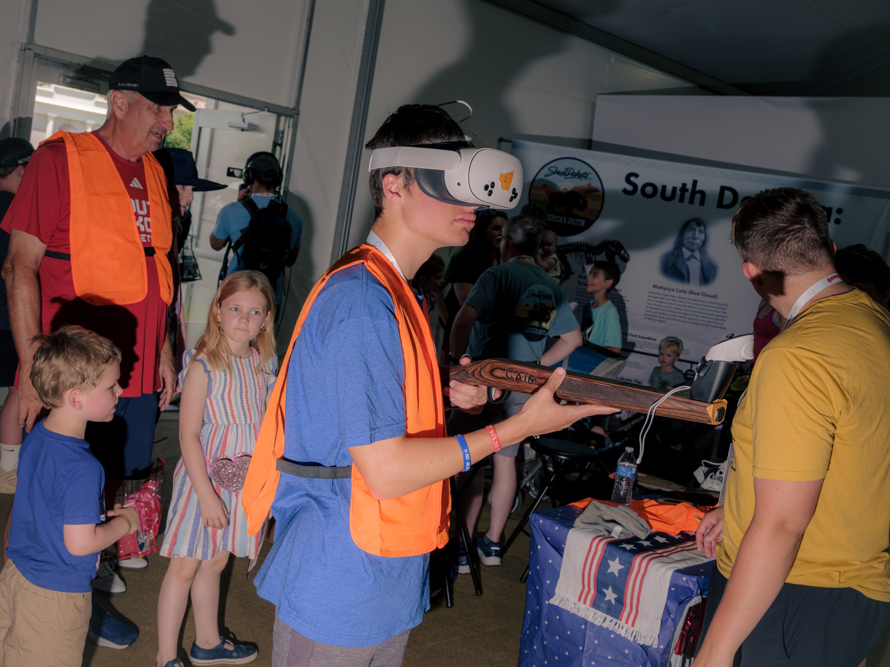 a person does a virtual reality hunting