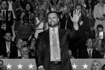 JD Vance waves to convention attendees hours after he was chosen as the Republican vice presidential candidate at the RNC on Monday night.