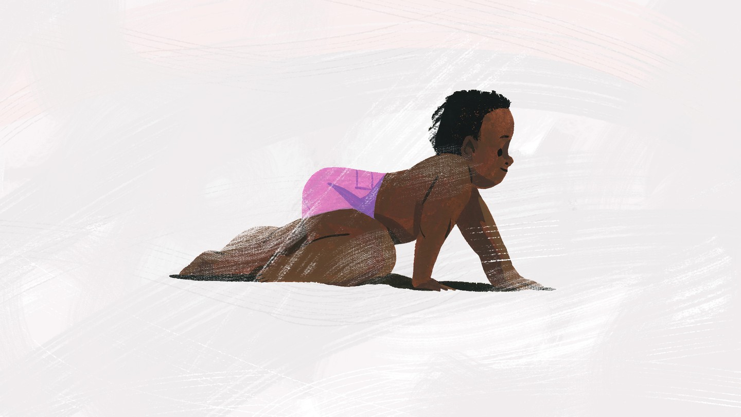 an illustration of a dark-skinned baby crawling