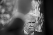 Black-and-white picture of Donald Trump looking worried