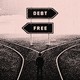 an illustration of a figure standing at a crossroads, the signs pointing toward "debt" in one direction and "free" in the other