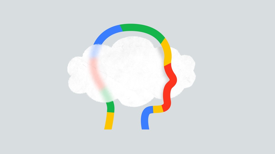 Illustration of a human-face outline in red, green, blue, and yellow with a cloud.
