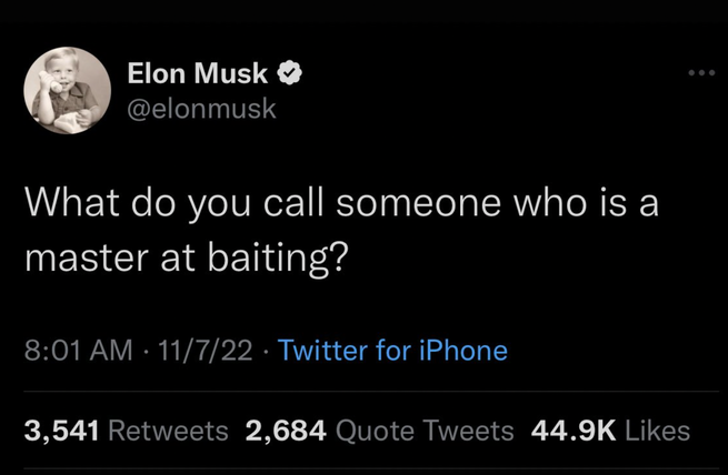First Elon Musk tweet making a joke about masturbation.
