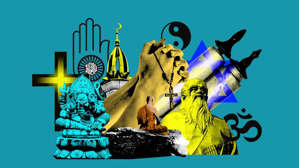 A collage showing symbols of various religions