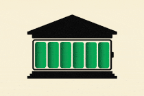 A house with a battery bar as its main body, the battery is losing charge