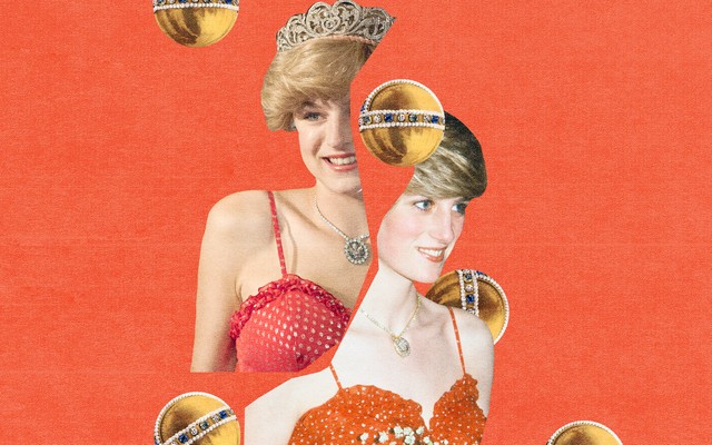 A collage of Diana, Princess of Wales, and Emma Corrin, the actress who plays her in The Crown