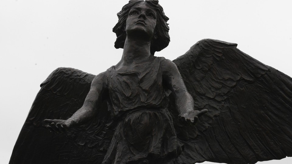 A cemetery angel statue