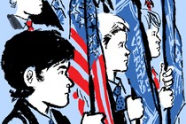 A group of school boys holding an American flag