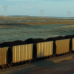 Freight cars of coal depart Wyoming in this 2006 file photo