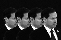 Four repeated images of Marco Rubio in front of a black background